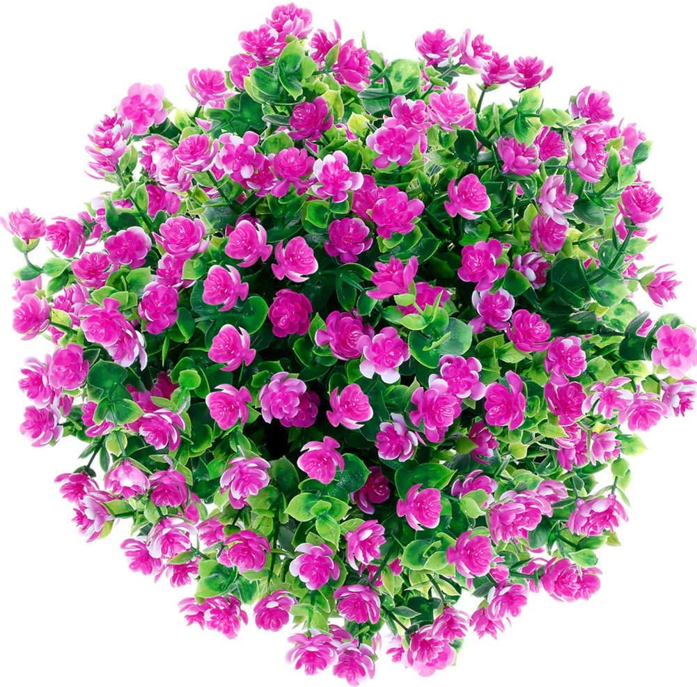 Artificial Flowers, Fake Flowers Artificial Greenery Plants Eucalyptus Outdoor Bridal Wedding Bouquet for Home Garden Party Wedding Decoration 5 Bunch (Purple Red)