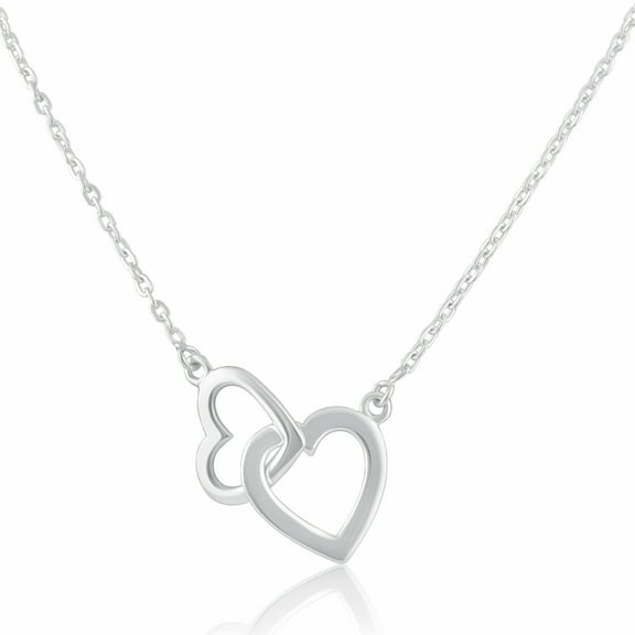 Sterling Silver Womens Dainty Double Interlocking Open Heart Love Charm Pendant Necklace Choker