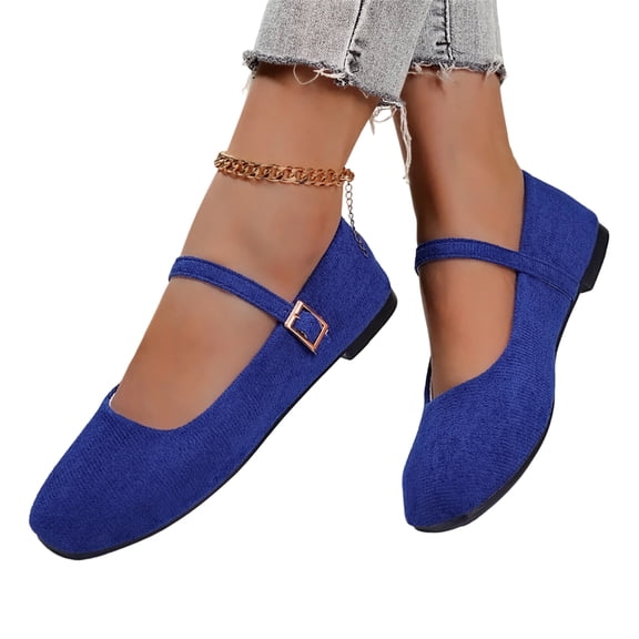 Ballet Flats for Women Slip On Square Toe Formal Wedding Flats Shoes with Low Arch Fashion Soft Sole Loafers Canvas Retro Shoes Blue 35