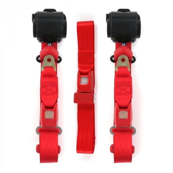 Standard 3 Point Red Retractable Bench Seat Belt Kit with 3 Belts for 1955-1957 Chevy Bel Air