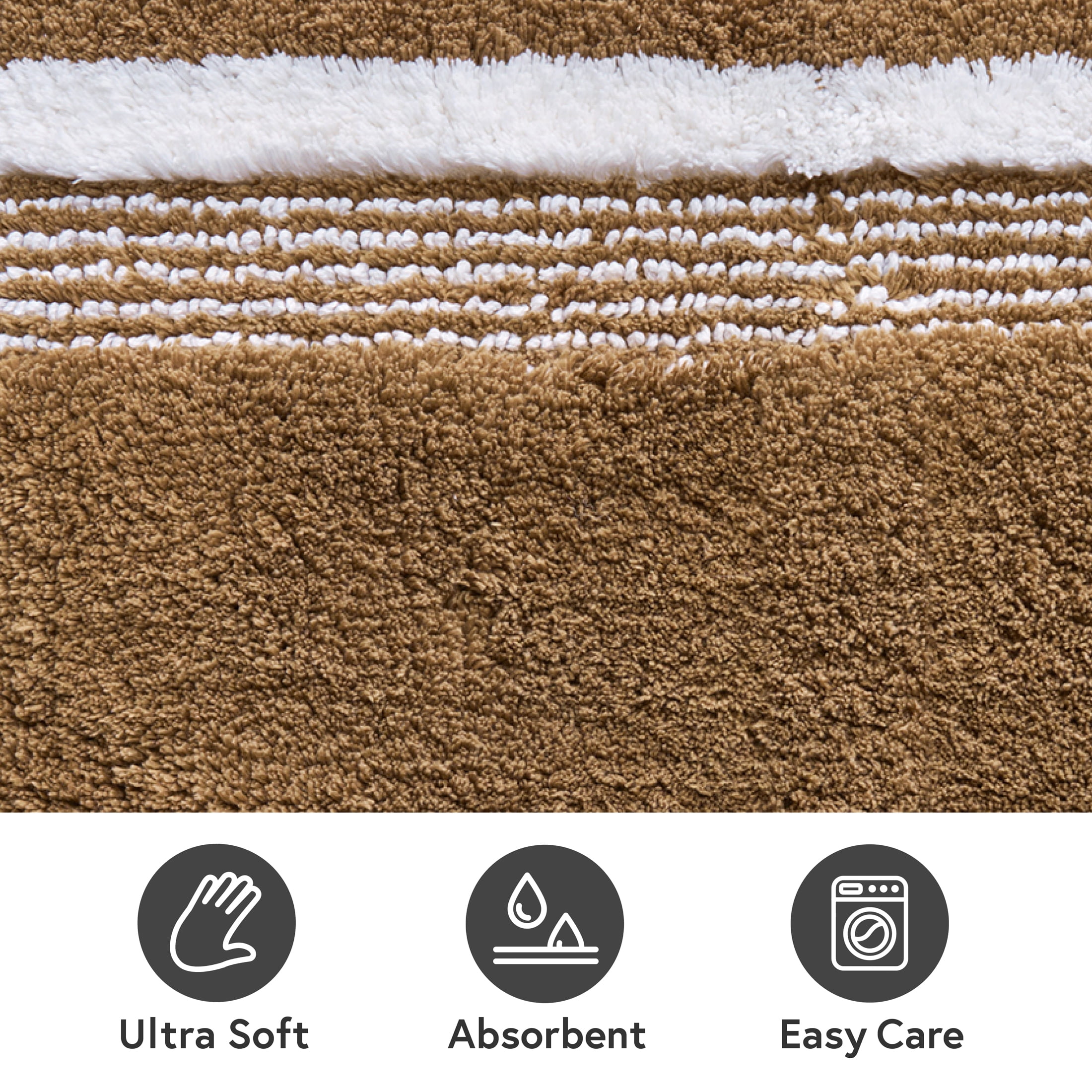 Better Homes & Gardens Bordered Striped 2-Pack Bath Rug Bundle, Dark Caramel, 20” x 30”