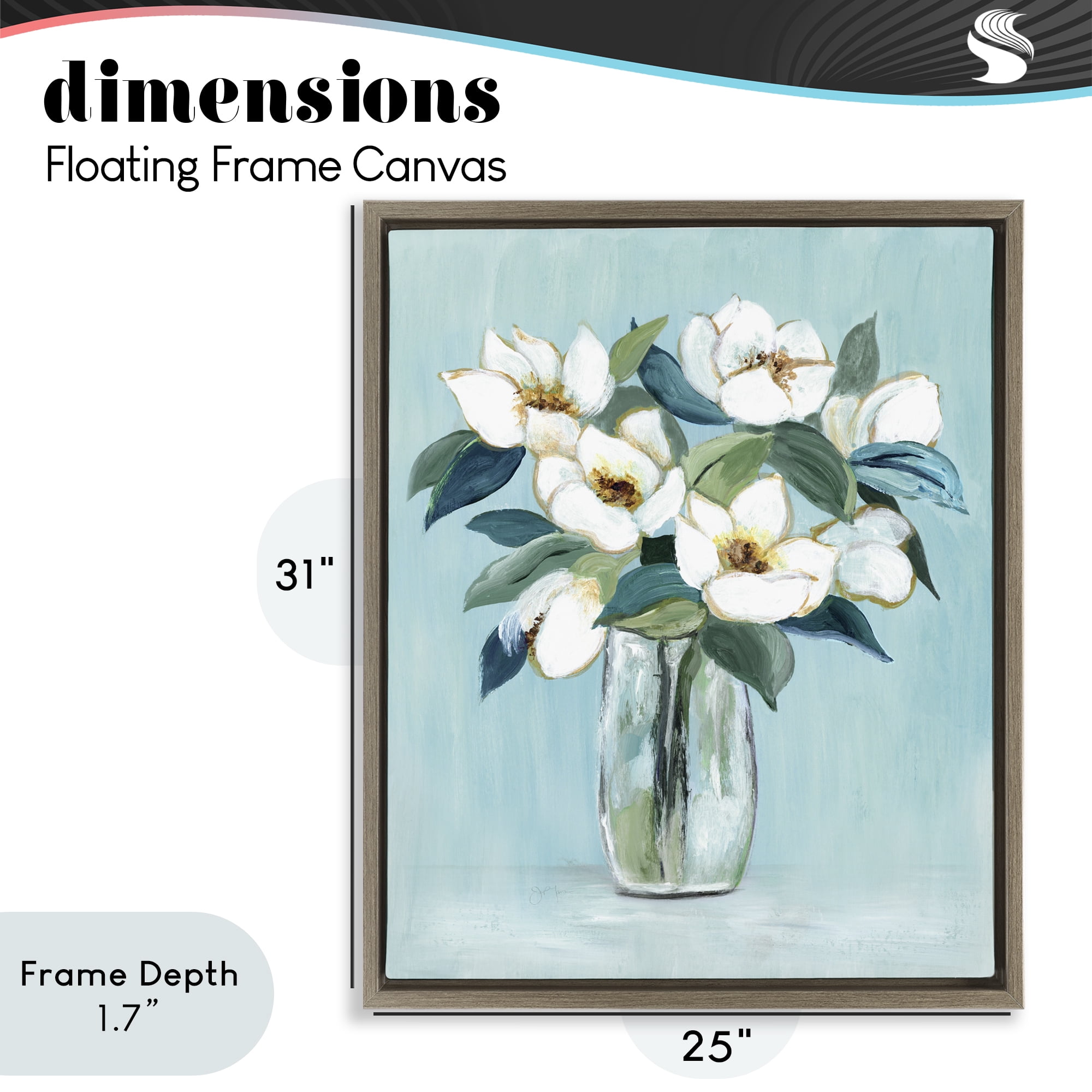 Stupell Industries Magnolia Blossoms on Blue Brown Framed Floater Canvas Wall Art, design by Janet Tava