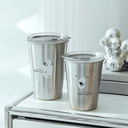 

Xinhuadsh 350/500ml Water Cup Large Capacity Food Grade Leak-proof Drinking Stainless Steel Cute Bear Cup Straw Cup Daily Use