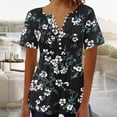 thumbnail image 3 of Tops de Algodón para las Mujeres Impreso en V-Cuello Botón Arriba Blusa de Manga Corta, Ligera Imitación Top Casual, 3 of 4