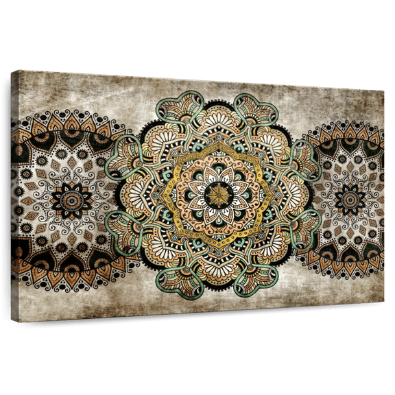 Elephant Stock Vintage Mandalas Wall Art - Horizontal Canvas Wall Art - Living Room Wall Decor - Decor Elements Canvas - Brown And Gray Decor - 12" x 8"