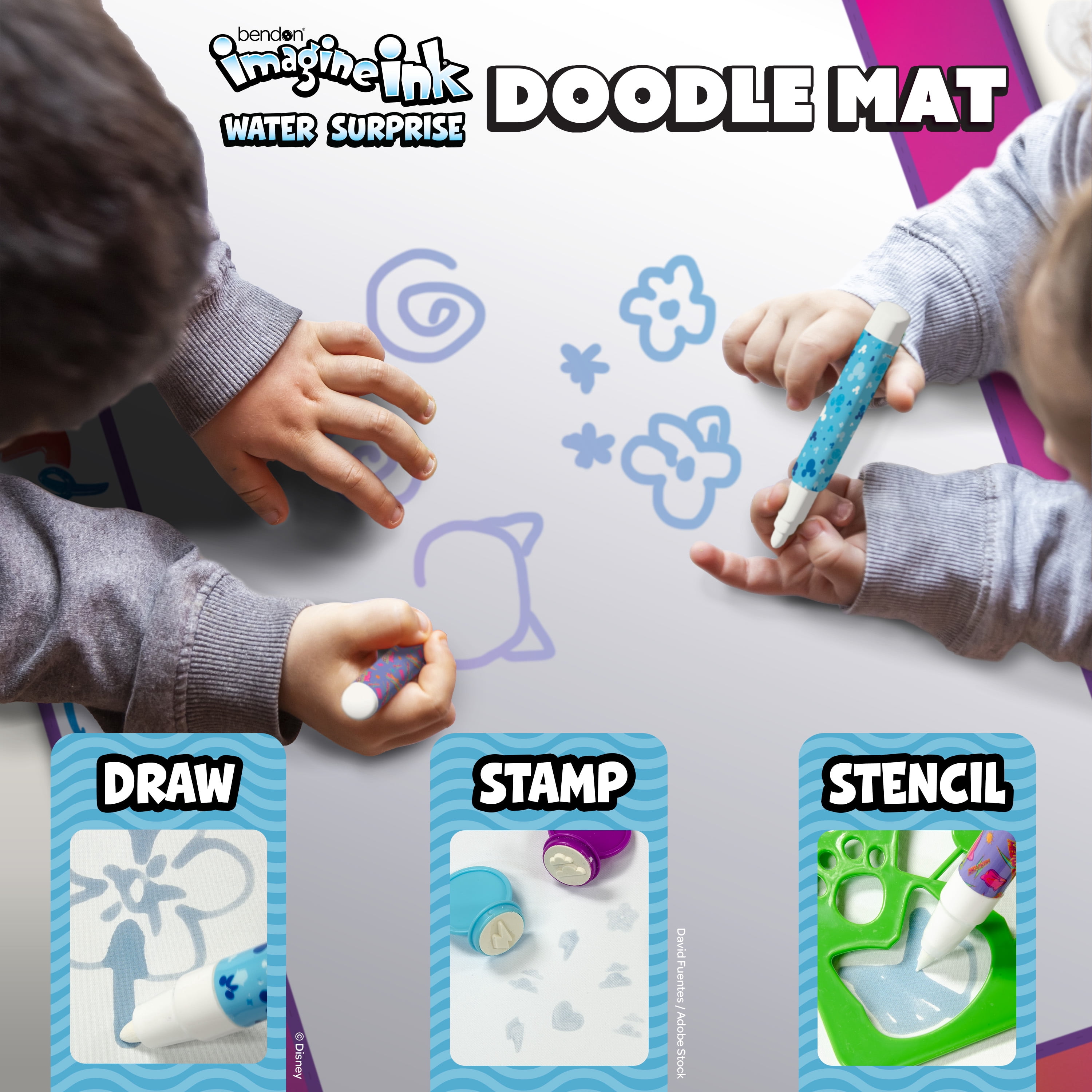 Disney Junior Water Surprise Doodle Mat for Toddlers & Preschoolers – Mess-Free Creative Art Play with Imagine Ink Pens, Stamps, and Stencils, Ages 3+