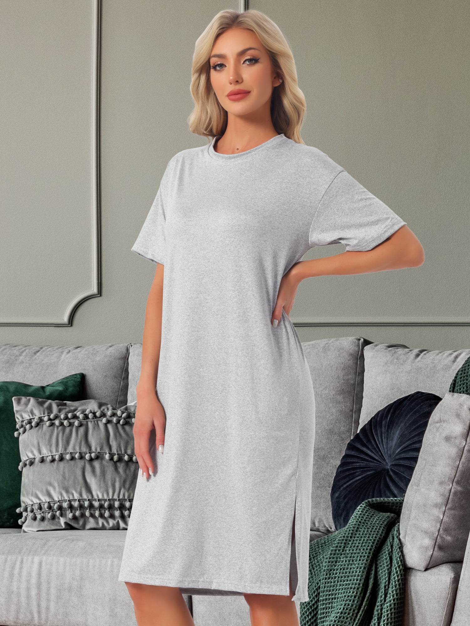 DARING DIVA Women's Casual Pajama Dress Loose Fit Short Sleeve Sleepwear 3XL Gray