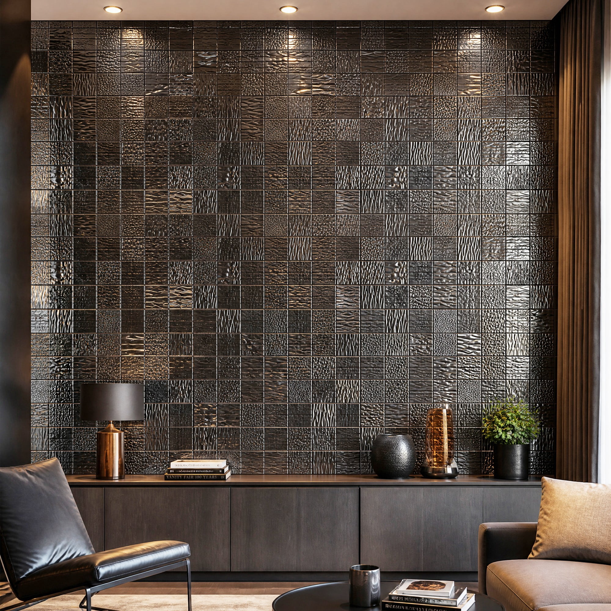 Easy4Home 5Pcs 12"x12" Metal Wall Panels Morden Mosaic Tiles for Interior Wall Decor, Black