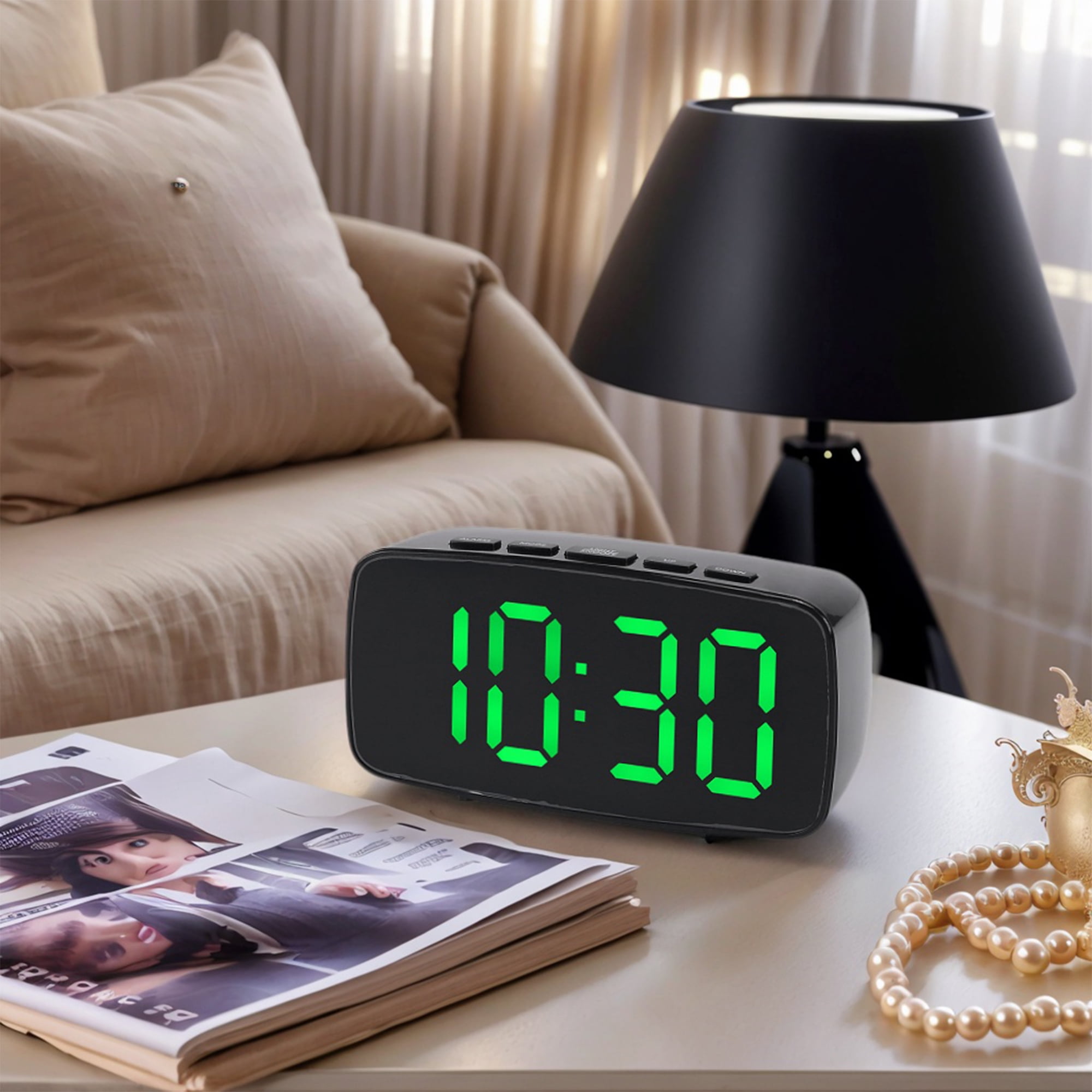 Unique Bargains Alarm Clock Black Housing With Green Light 4.7"L x 1.6"W x 2.4"H