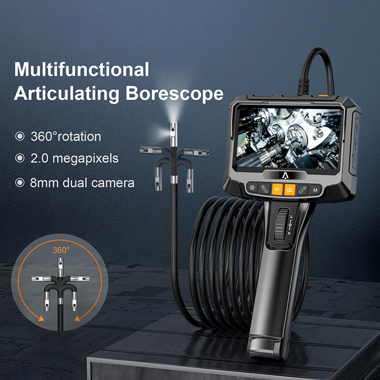 Litake Single Lens Pipe Endoscope, 5-inch IPS Screen, 1080P HD Lens, IP67 Waterproof LED Light, 6.6ft Flexible gooseneck Snake Camera, 8.5mm Wall Tube
