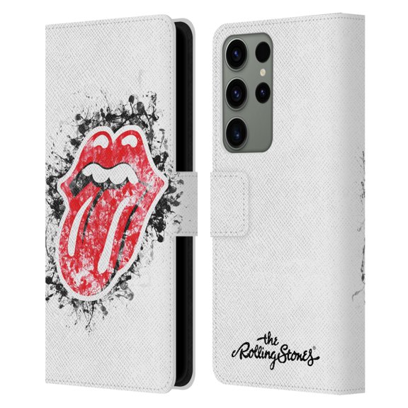 Head Case Designs Officially Licensed The Rolling Stones Licks Collection Distressed Look Tongue Leather Book Wallet Case Compatible with Samsung Galaxy S23 Ultra 5G