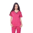 thumbnail image 4 of Dagacci Medical Uniform Women's Scrub Set Stretch Contrast Binding Top and Pants (Hot Pink, X-Large), 4 of 6