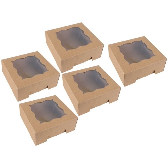 FUEENIRVA Cake Box Brown Paper for Wrapping with Window Design Durable and Compact 5Pcs