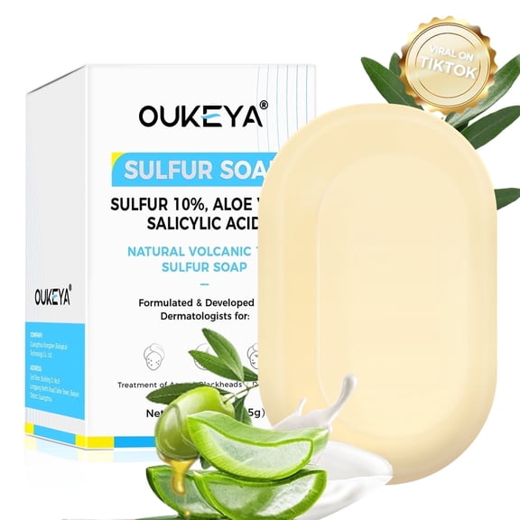 OUKEYA Sulfur Bath Soap with Salicylic Acid for Acne, Pimples, Blackheads, Blemishes, Pore Balancing, 1 Count