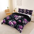 thumbnail image 2 of Homewish Gothic Halloween Skull Duvet Cover Queen,Purple Rose Leaf Print Queen Bedding,Black Lavender,Black Reversible,3-Piece,1 Duvet Cover and 2 Pillowcases, 2 of 6