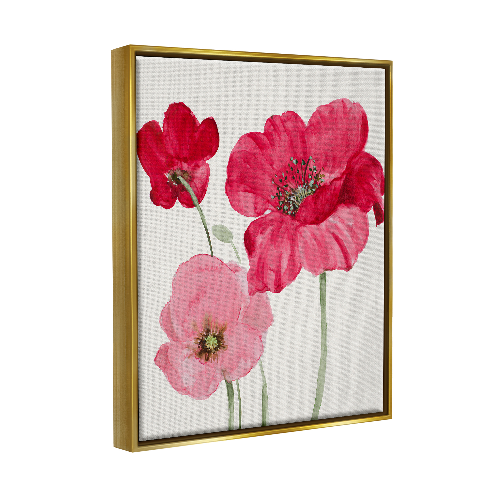 Stupell Romantic Red Poppies Trio Botanical & Floral Painting Gold Floater Framed Art Print Wall Art