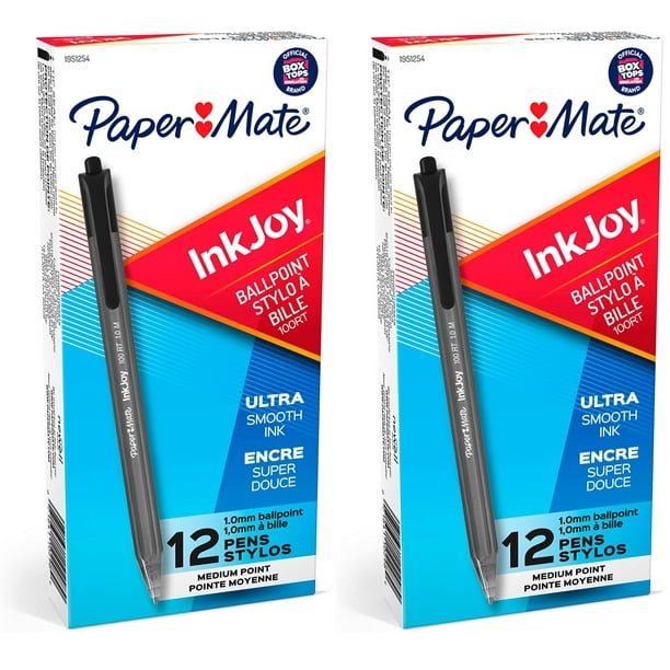 Bolígrafos Paper Mate InkJoy 100 RT, 1 mm, color negro, paquete de 24