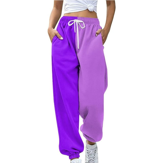 AherBiu Pantalons de Survêtement pour Femmes, Taille Haute, à Blocs de Couleur, Bas Resserré, Pantalons de Sport