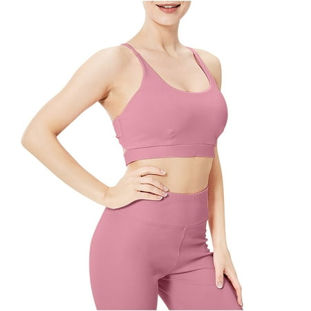 Mrat Womens High Support Bra Strappy Sports Bra for Women Crisscross for Yoga Running Athletic Gym Workout Fitness Tank Tops Ladies Underwire Athletic Bra S-22 Hot Pink-A M