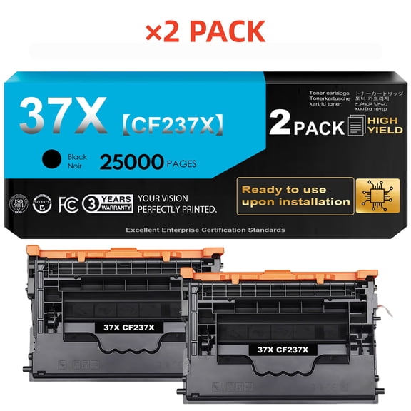 37X CF237X Black Toner Cartridges Compatible for Enterprise M607 M608 Toner Cartridge for 37A 37X Toner Cartridge M607n M607dn M608n M608dn M608dh M608x M609 MFP M631 M632 M633 (2 Pack)