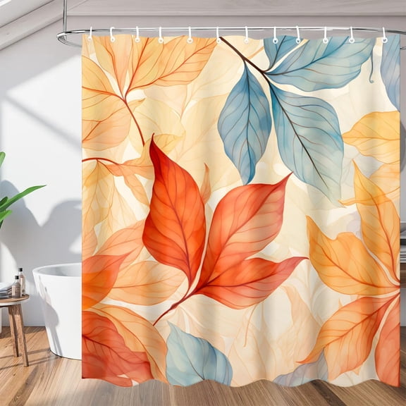 Fall Rustic Leaves Shower Curtain Sets, Washable Polyester Fabric, Autumn Bath Curtain for Bathroom Decor with Hooks 36"W x 72"H