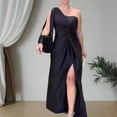 thumbnail image 2 of Vestido largo de fiesta para mujer, prenda lisa de manga larga con un hombro descubierto, corte Irregular, plisado, con abertura en la cintura, 2024, 2 of 5