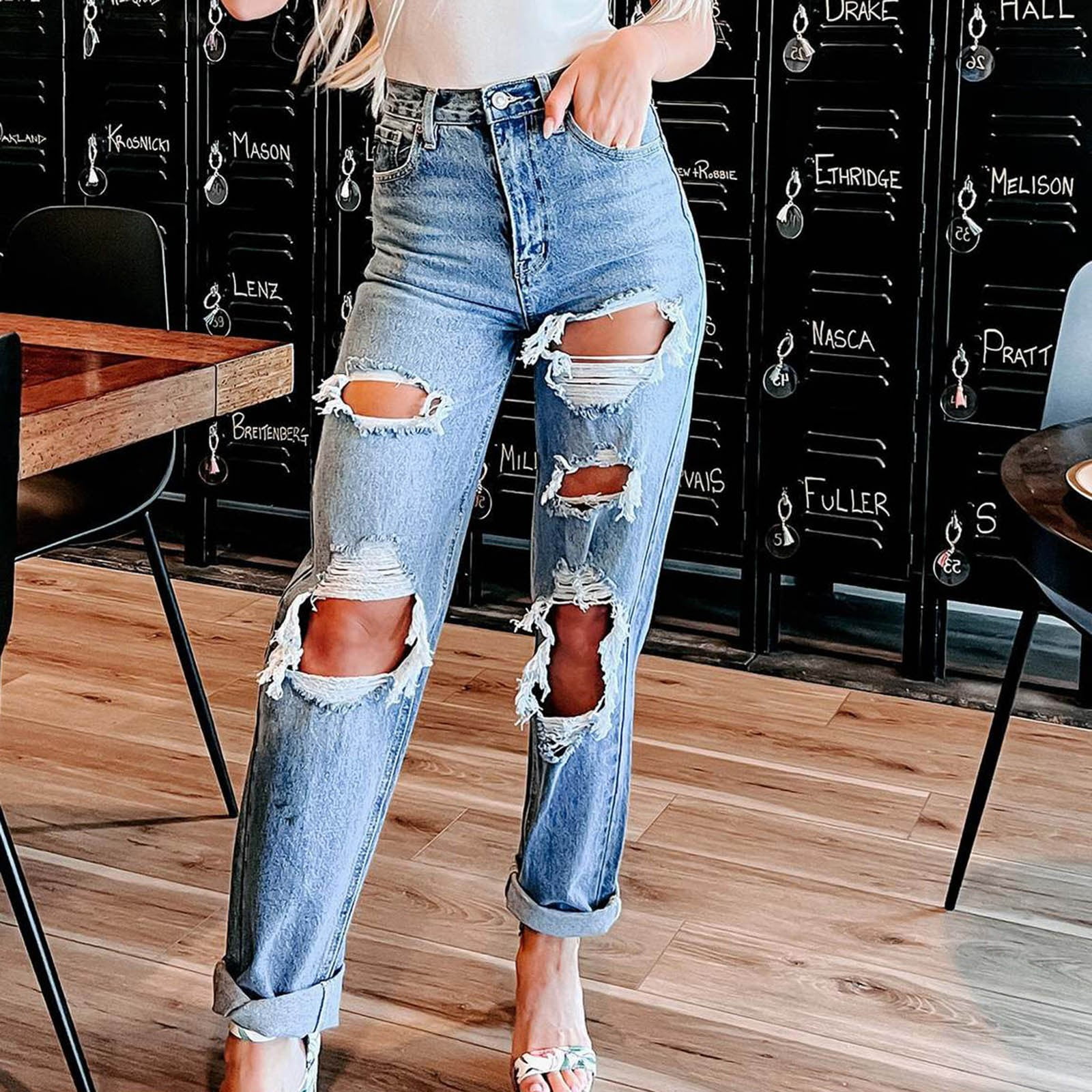 women's Y2K Pants 90S Vintage Low Waist Ripped Button Up Bootcut 2023 Jeans  for Women 