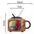 thumbnail image 3 of Ceramic Square Coffee Cup Set with Straw and Lid Office Tea Cup Retro TV - Chocolate,1 x Coffee Cup, 3 of 5
