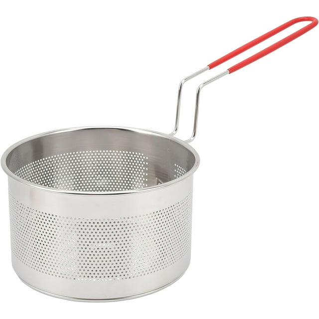 HUGFEGWE Panier de Friteuse, Friteuse avec Panier, Paniers Ronds en Acier Inoxydable 304, avec Poignée, pour Frites Oignons Anneaux Pâtes Poulet (Petit 16CM) CJB91-47025