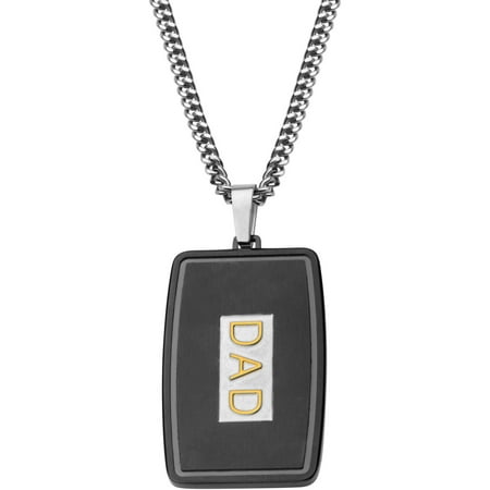 Steel Art Men's Stainless Steel Gold IP DAD Engraved in Steel and Black IP Dog Tag Pendant, 24 Chain
