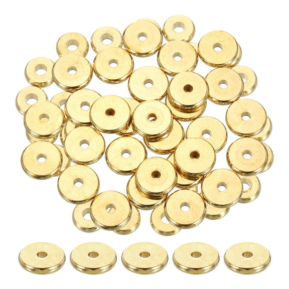 Uxcell 25 Pack Brass Spacer Beads, 10mm Flat Round Beads Metal Heishi Bead, Gold