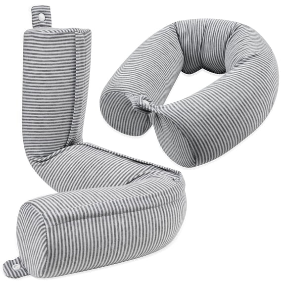Fosmon Memory Foam Neck Pillow, Bendable Twist Adjustable Soft Travel Pillow Support Neck and Chin for Airplanes Home Car with Washable Cover, Gray