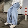 thumbnail image 5 of Korean Fashion Men‘s Baggy Jeans Elastic Waist  Classic olid Color Straight-leg Denim Wide-leg Pants Male Light Blue Grey Black, 5 of 7