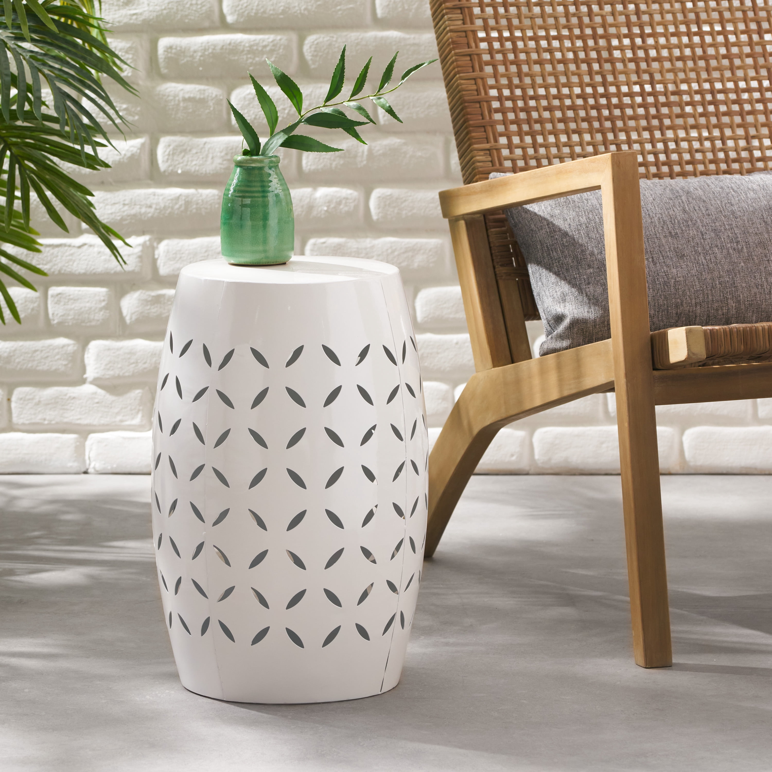 Euroco Lilac 12" Accent Side Table, Cylindrical Design End Table for Living Room, Family Room, or Entryway, Industrial Style,Coffee Side Tables for Indoor Outdoor, White Color