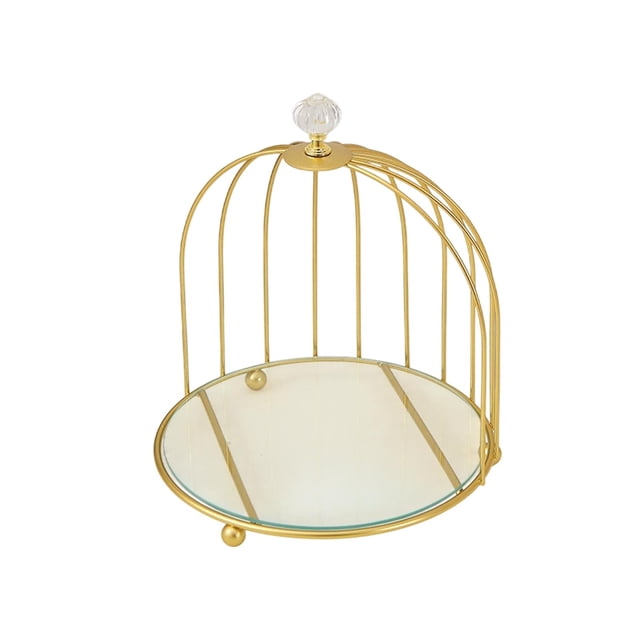 B Wrought Iron Single Tier Gold Birdcage Dessert Stand Cake Tray Snack Rack Kitchen Tableware Cup Tea Break Display Stand 9.45X7.87 Inches Style B