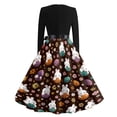 thumbnail image 4 of LWavelet Women's Long Sleeve Fit-and-Flare Dress, Floral Bunny & Carrot Patchwork Print with Satin Bow Belt for Casual & Easter Outfits Coffee 4XL, 4 of 4