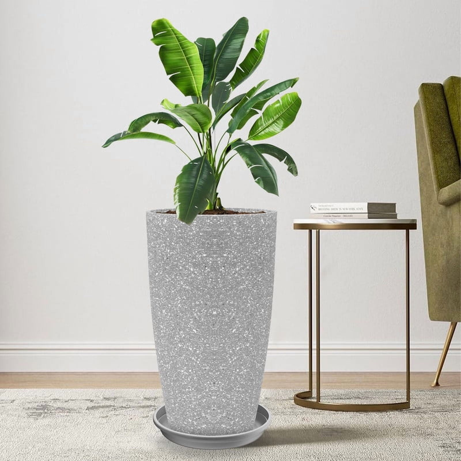 2-Pack Extra Large Gray Flower Pots, 21" Lightweight Modern Planters for Outdoor & Indoor Use, Porch Patio Deck Decor