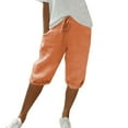 thumbnail image 2 of Lroveb Linen Shorts for Women, High Waisted Bermuda Shorts, Womens Knee Length Short Pants Ladies Loose Drawstring Casual Solid Color Shorts Orange, 2 of 5