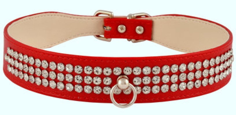 red dog collar with rhinestones