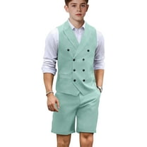 Lycody 2PCS Boys Formal Suit Slim Fit Kids Suits for Teen Wedding Ring Bearer Outfit Double Breasted Suit Solid Vest Shorts Suit, Unisex, Graduation, PROM