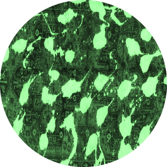 Ahgly Company Indoor Round Abstract Emerald Green Modern Area Rugs, 6' Round