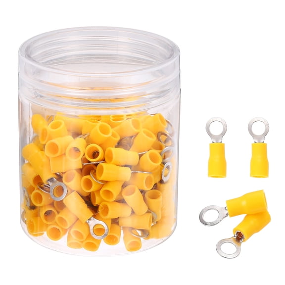 Uxcell 150Pcs Insulated Ring Terminal RVS1.25-4 Battery Lugs 22-16AWG Electrical Crimp Terminals Eyelet Wire Connectors for Industrial, Electrical Wiring, Yellow