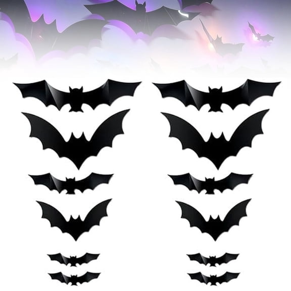 3D Bat Light LED Decorations, LED Purple Lighted 3D Bats Halloween Decorations for Indoor Outdoor Window Door Home Decor
