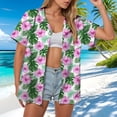 thumbnail image 2 of felwors Women's Tropical Vacation Hawaiian Shirt Pink Hibiscus Palm Leaf Print Short Sleeve Button Down Beach Casual Summer Shirt (Green, XXXXXL), 2 of 7