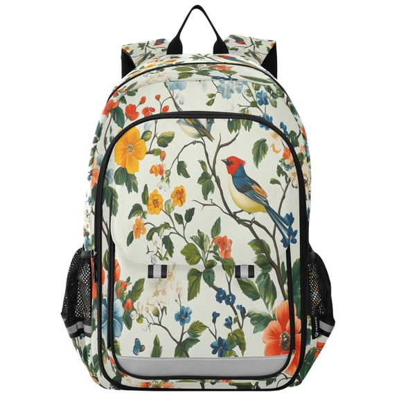 FORMRS Unisex School Backpack 17" Student Travel Bag with Laptop Compartment, Green Floral Pattern