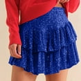 thumbnail image 6 of BRDFRL Womens Sequin Mini Skirt with Shorts Layered Ruffle High Waist Flowy Sparkly Glitter Skirt Blue XS, 6 of 8
