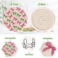 thumbnail image 5 of 6 Pcs Drink Coasters with Holder 3.94in Woven Coasters for Drinks Pink Bows and Green Ribbons Coaster Set for Protection Table, 5 of 7