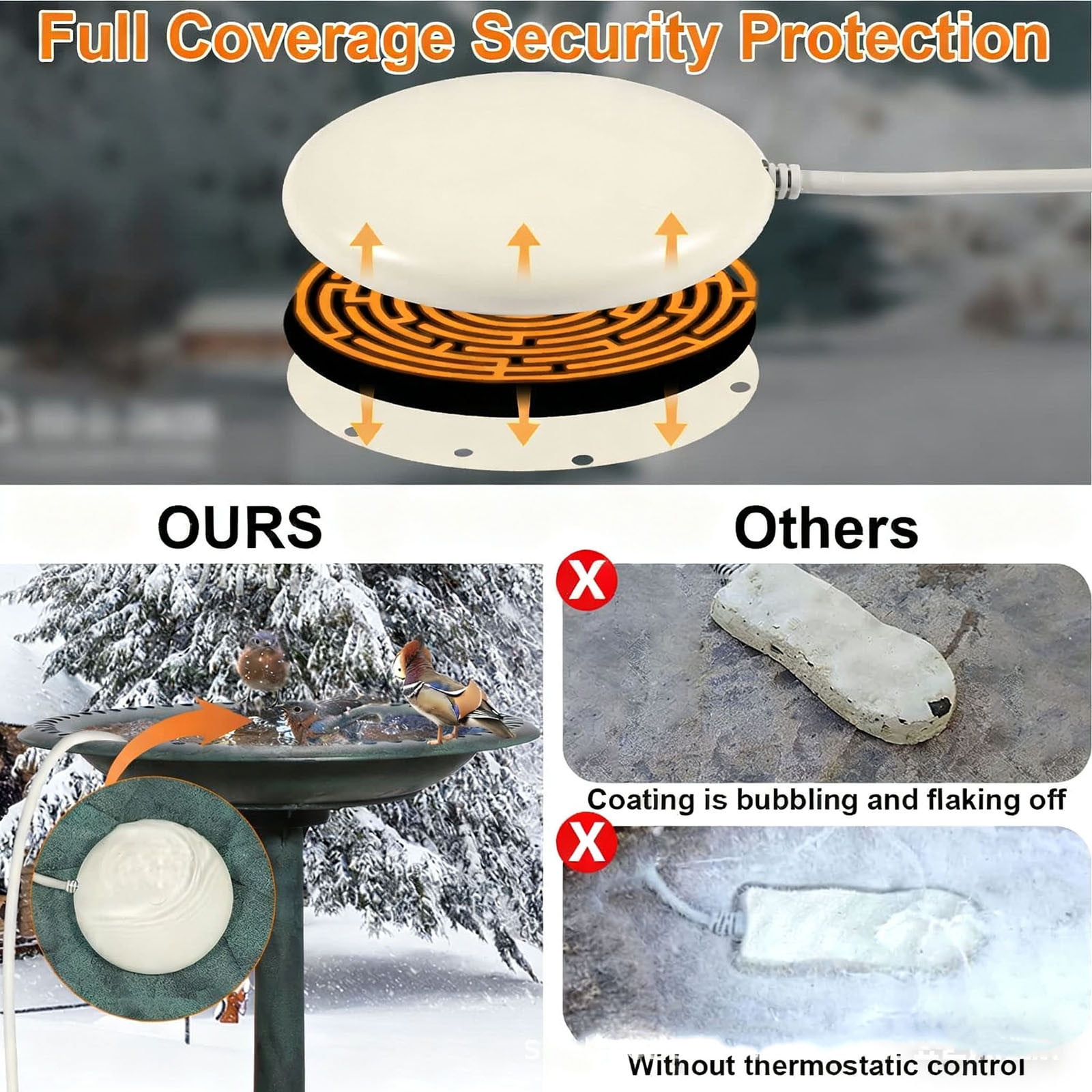 JGJJUGN Submersible Water Heater for Livestock Stock Tank Deicer, Automatic Thermostat Control Ice Melter, Non-Conductive Pond Heater, 70W Durable Winter Bath Heating Element