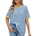 thumbnail image 3 of UVN Striped Tops for Women Summer Short Sleeve T Shirts Casual Crewneck Color Block Shirts, 3 of 10