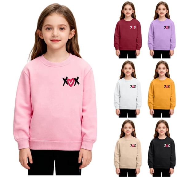 Bixock Toddler Boys and Girls Tops,Kids Long Sleeve Tops Valentine Heart Print Fleece Lined Round Neck Sweatshirt for Boys Girls 2-12Y Tops